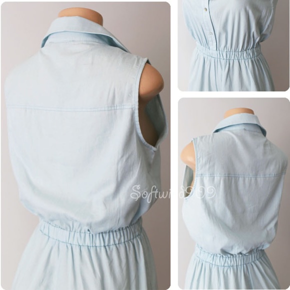 Light Blue 100% Cotton Button Up Collar Romper - Picture 4 of 8